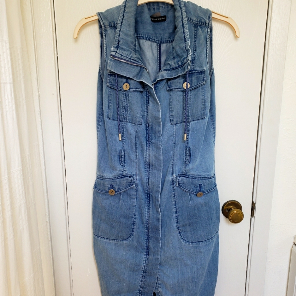 Blue Denim Zip-Up Dress and Vest - 90's Vintage